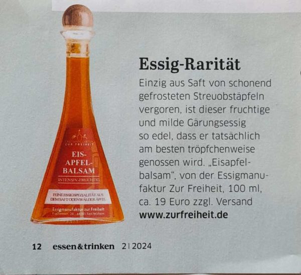 Gourmetmagazin "essen & trinken"- Ausgabe 02/2024 - Text zum Eisapfelbalsam