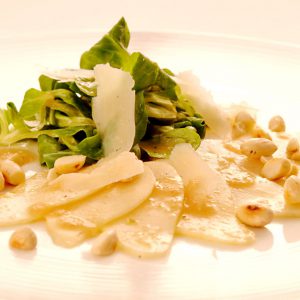 Birnencarpaccio mit Feldsalat und meinDressing BIRNE